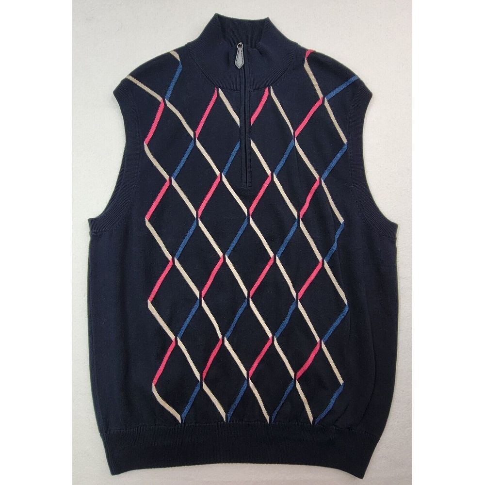 St Andrews of Scotland Golf Vest Mens M Argyle Diamond‎ 1/4 Zip Pullover Sweater